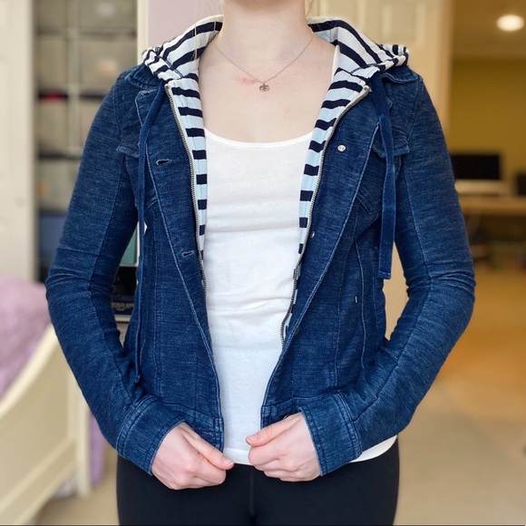 Splendid Jean Jacket w/ Built In Striped Hoodie - Picture 7 of 8